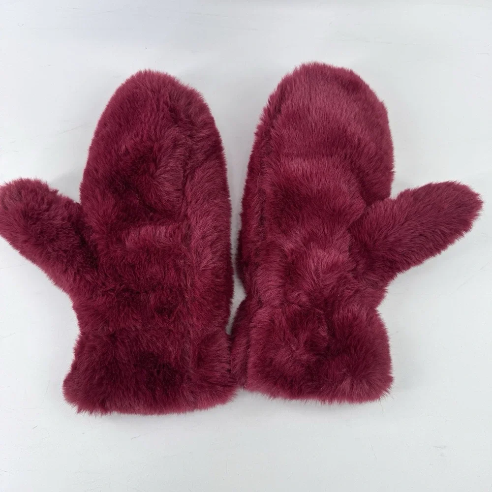 Canada Weather Gear Women's Burgundy Faux Fur Fuzzy Mittens One Size Wine Red